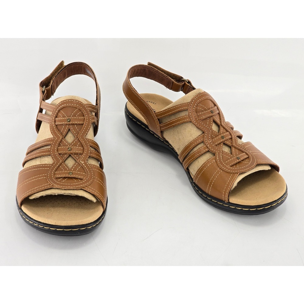 Clarks Leisa Janna Sandals Womens 11 W Brown Leather Strappy - Excellent